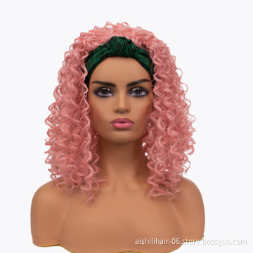 Headband wigs wholesale pink water wave fiber synthetic hair headband wigs for black women